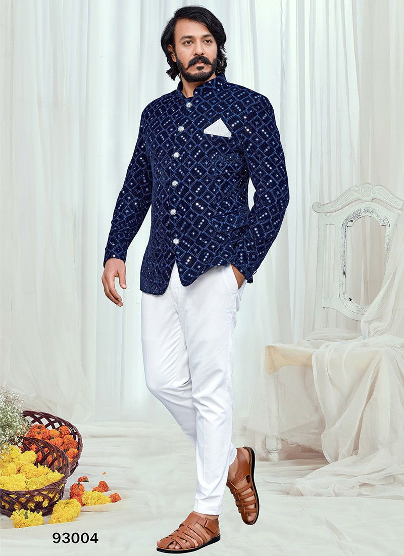 Navy Blue Colour Outluk Vol 93 New Designer Party Wear Velvet Jodhpuri Suit Collection 93004